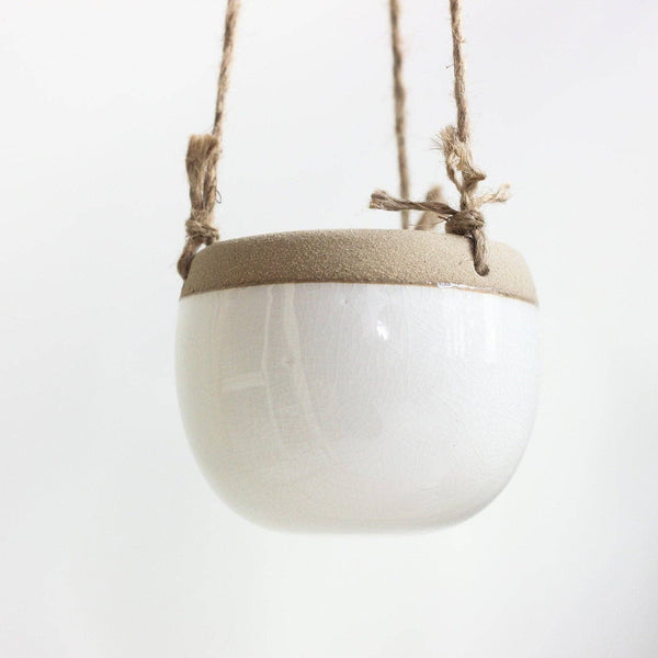 Large Boho Ceramic Hanging Planter Pot in White and Beige: 7