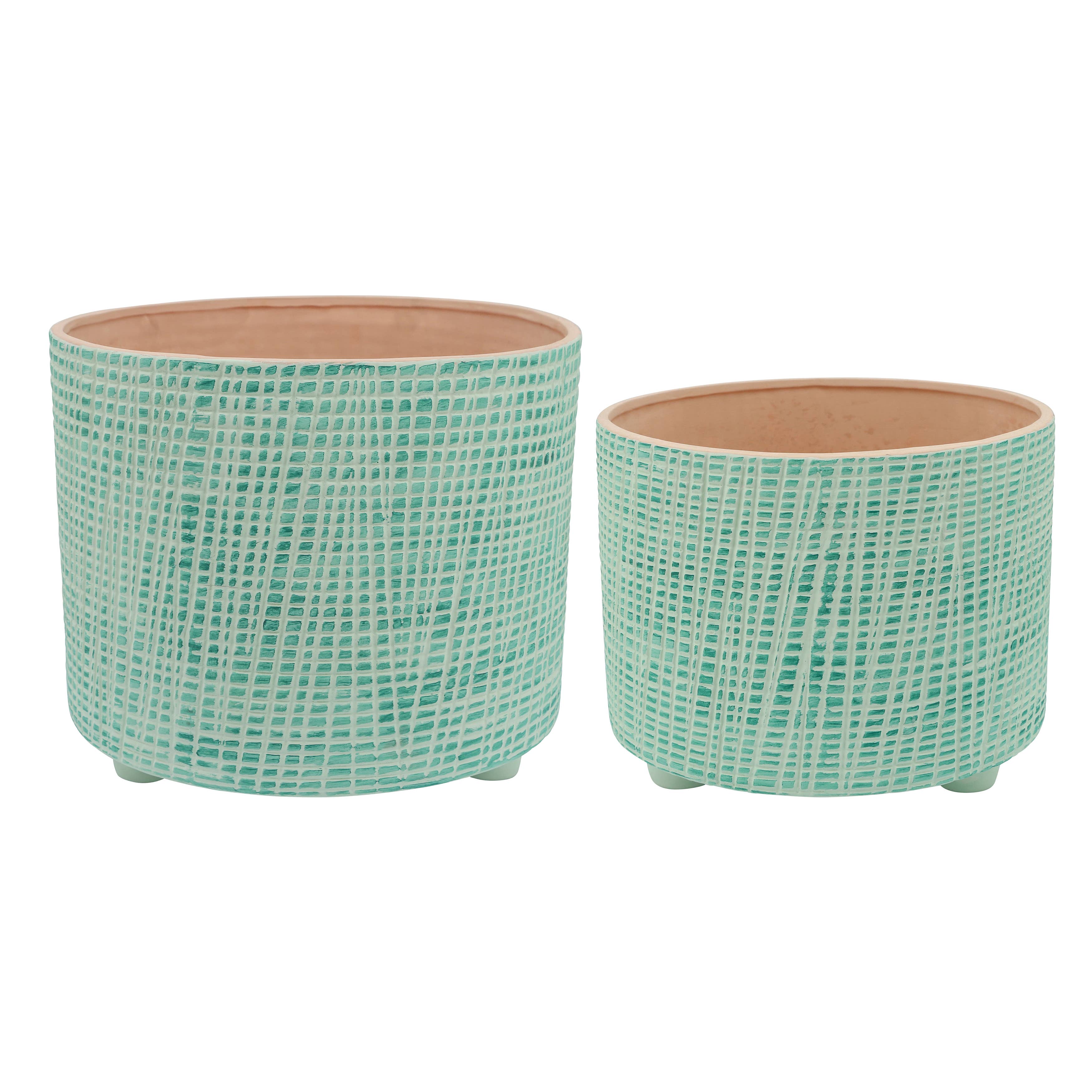 Sagebrook Home Checkered Footed Planter, Green